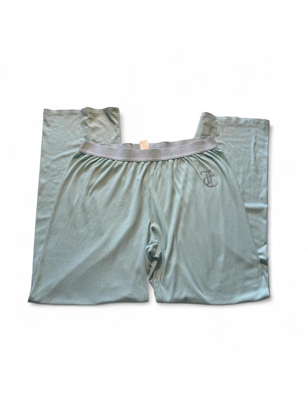 Juicy Couture Teal Pajama Sweatpants Ribbed Rhinestone Detail